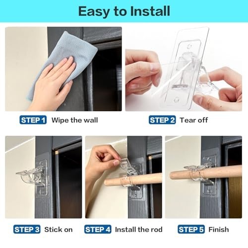16 Pack No Drill Curtain Rod Brackets – Adjustable Holders for 17 lbs, Home Deco