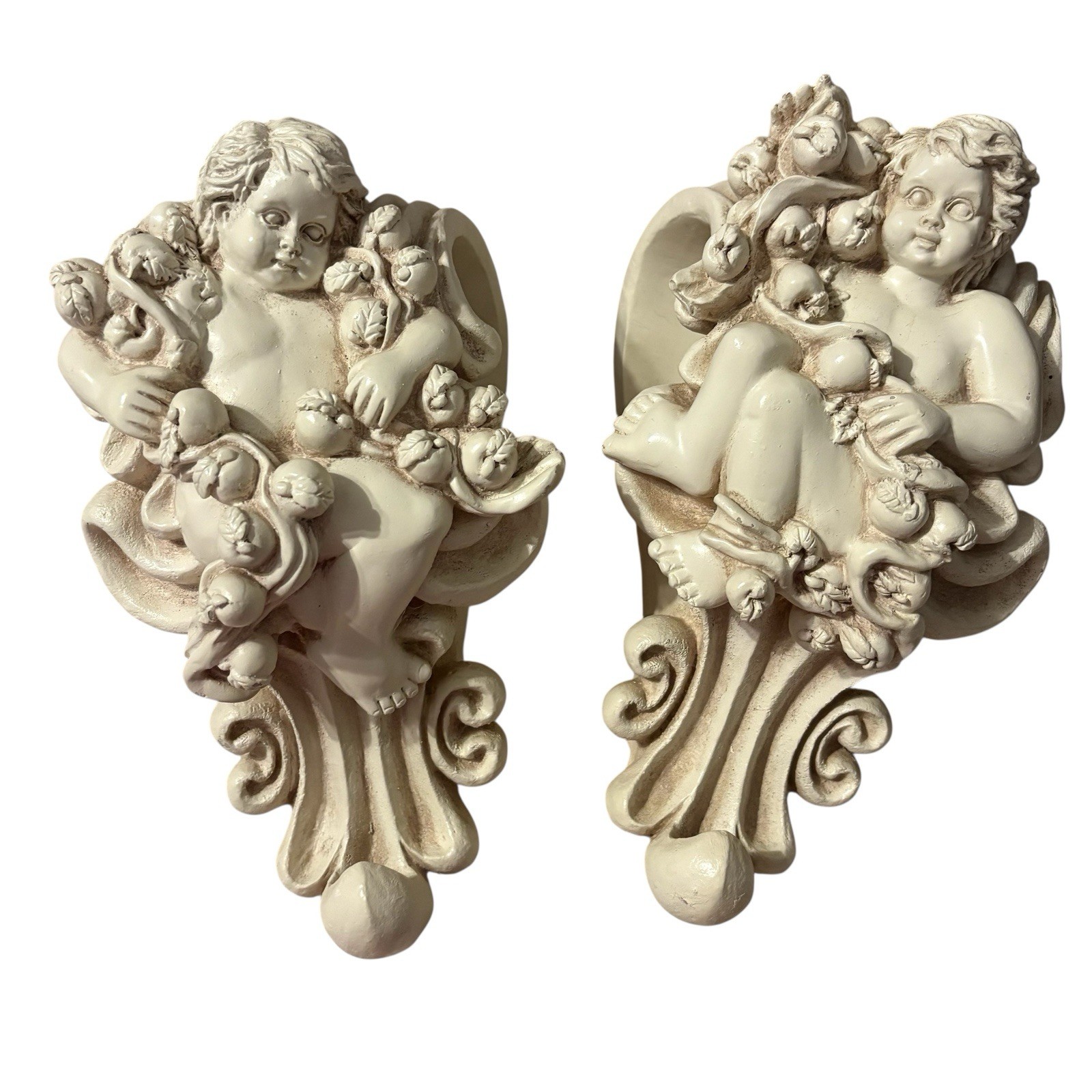 VTG Resin Cherub Angel Curtain Rod Window Drapery Sconce Corbel 7.5″ Goth