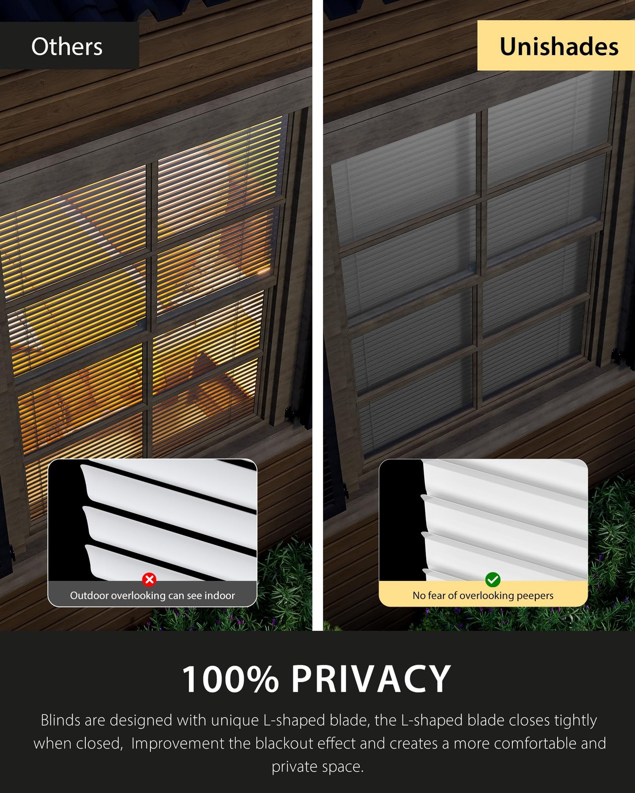 UNISHADES No Drill Cordless Mini Blinds, L-Shaped Slats, 44×64 in, White