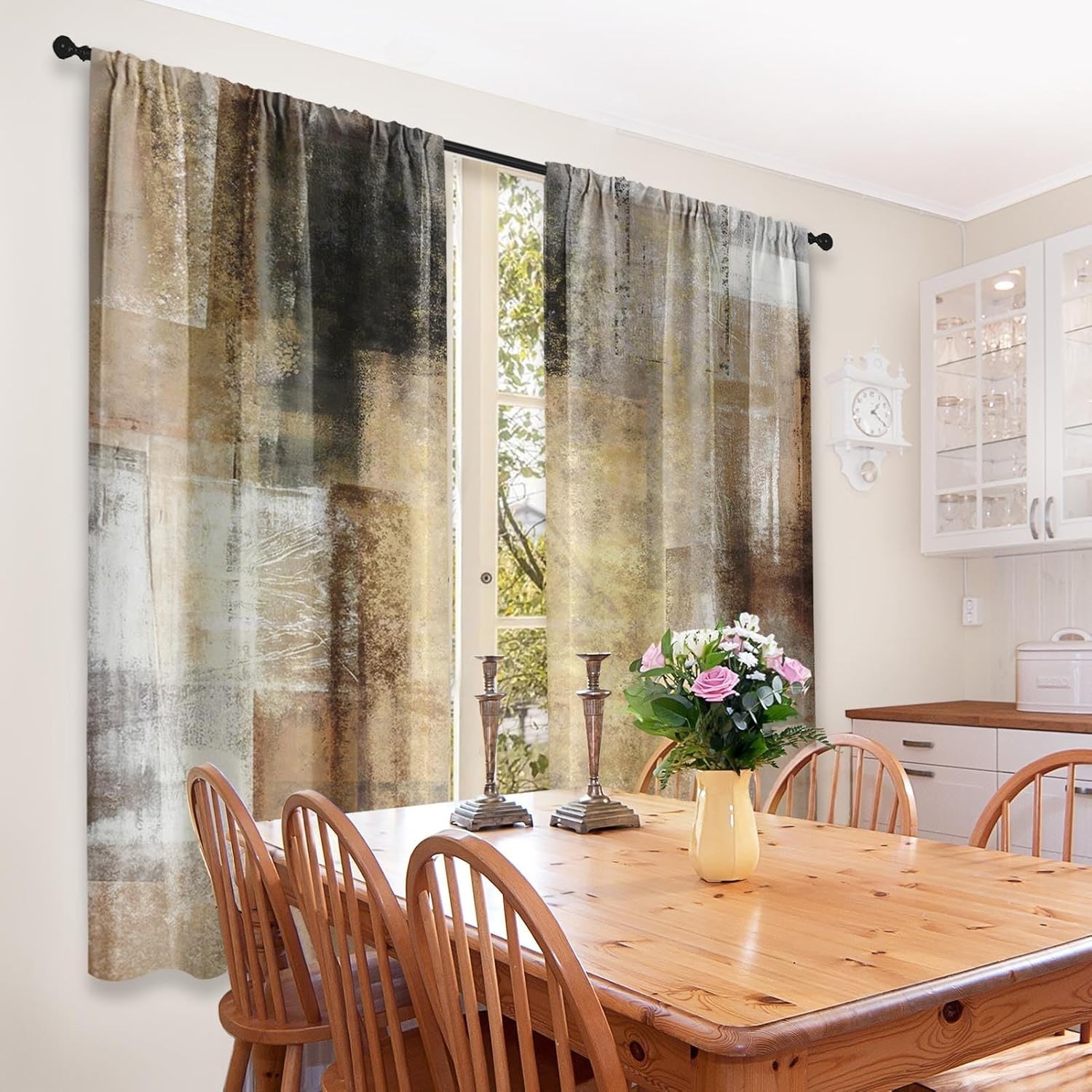 Brown Beige Painting Kitchen Curtains 63 Inch Length Grey Window Curtains Ove…