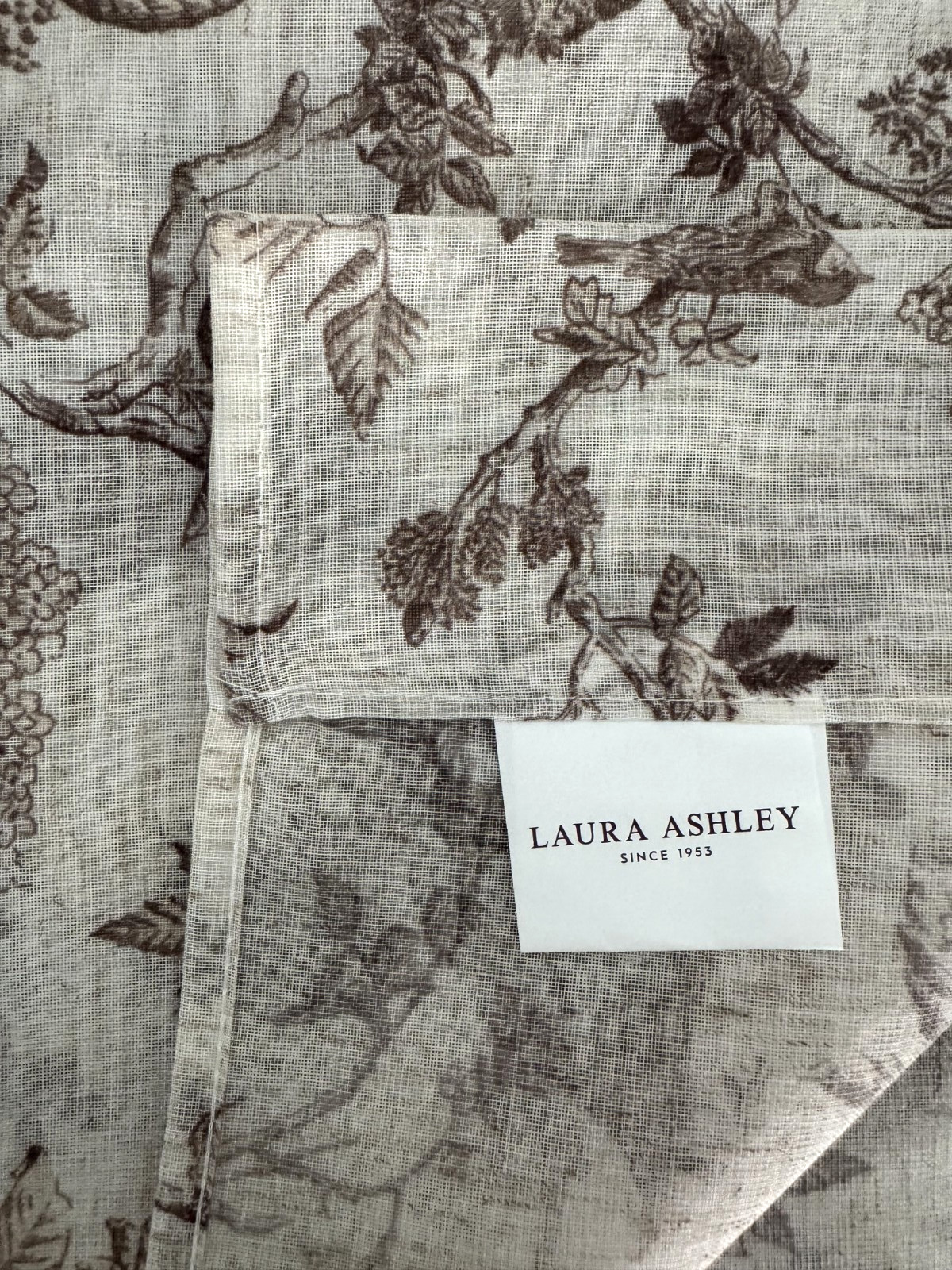 Laura Ashley Window Curtains 2 Panels 38 x 84 Beige Brown Sheer Elderwood Linen