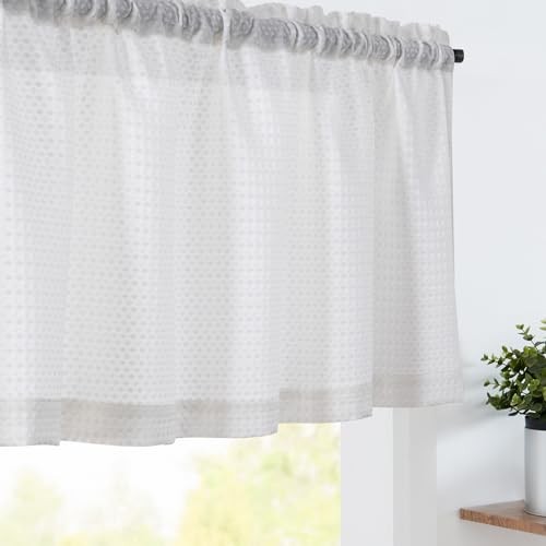 Valance Curtain for Kitchen Waffle Weave for 60″W x 18″L (Pack of 1) White
