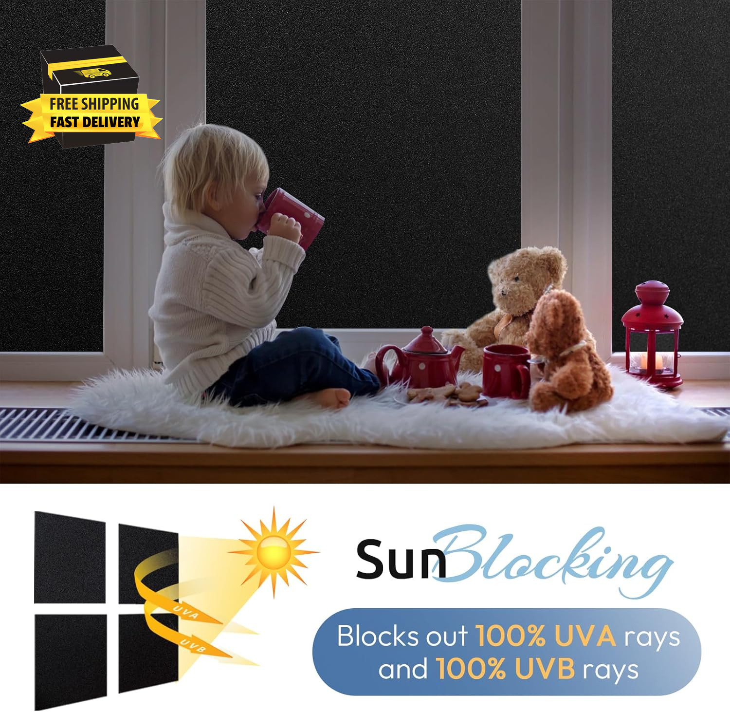 Blackout Window Film, Removable Window Tint in House Static Cling, Darkening Pri