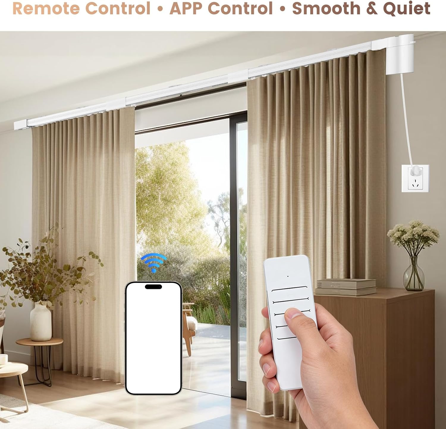 Motorized Smart Electric Curtain Track 177″ with APP & Remote Control
