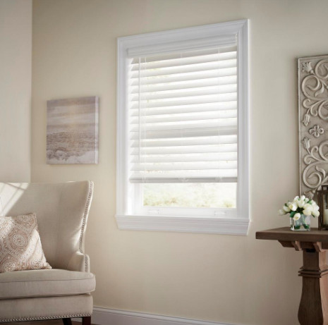 White Cordless 2-1/2 in. Premium Faux Wood Blind – 33 in. W x 48 in. L