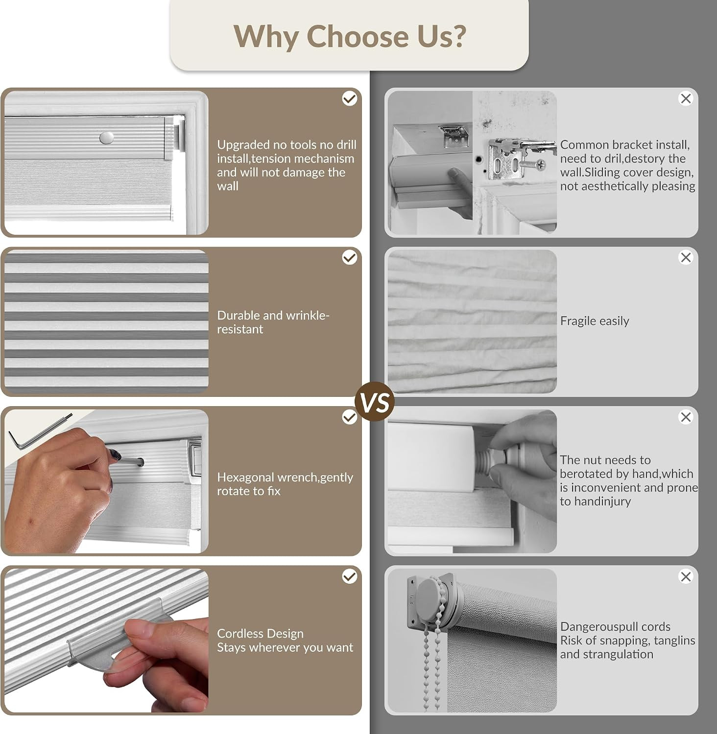 No Drill Cellular Shades for Indoor Windows,Noise Reducing & Thermal Insulating