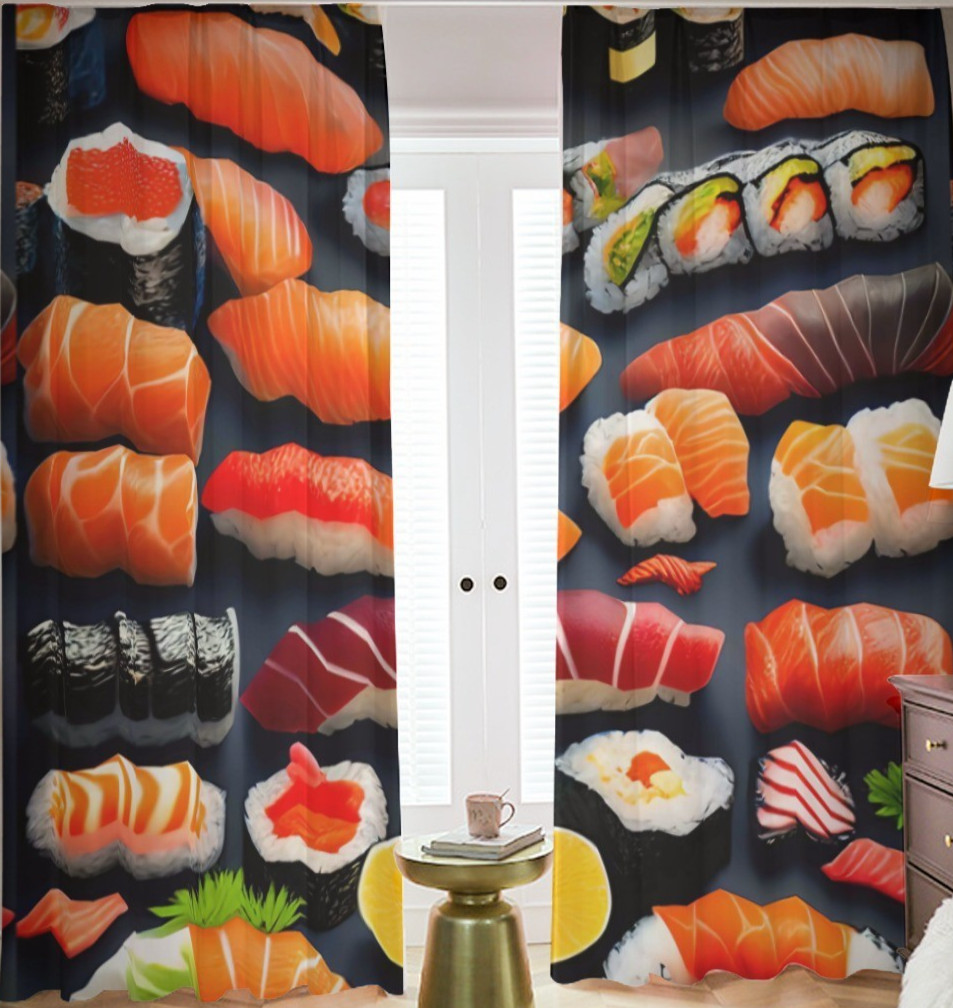 Sushi 3d Blackout Curtains Drapes Shades Rod Pocket Sashimi Food Restaurant Gift