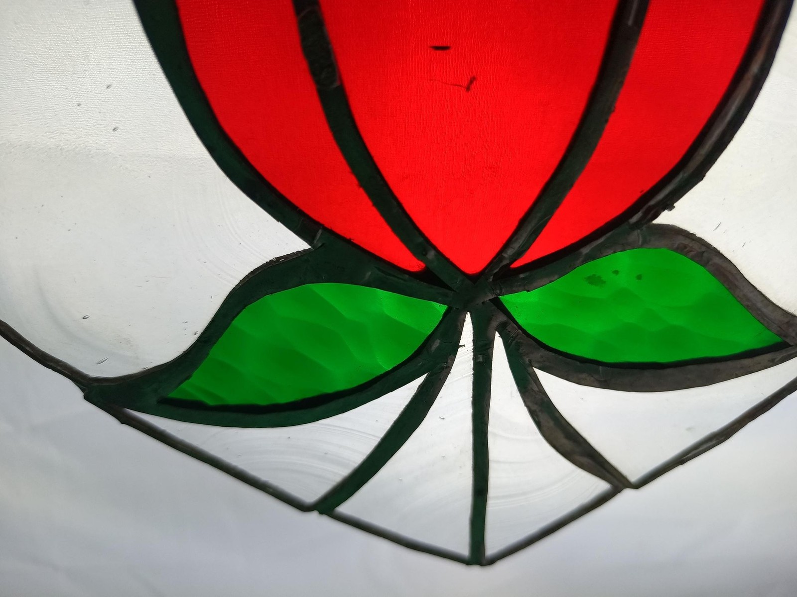 Stained Glass Panel Wall Hanging Window Decor 8 x 8 In Red Tulip Art Glass