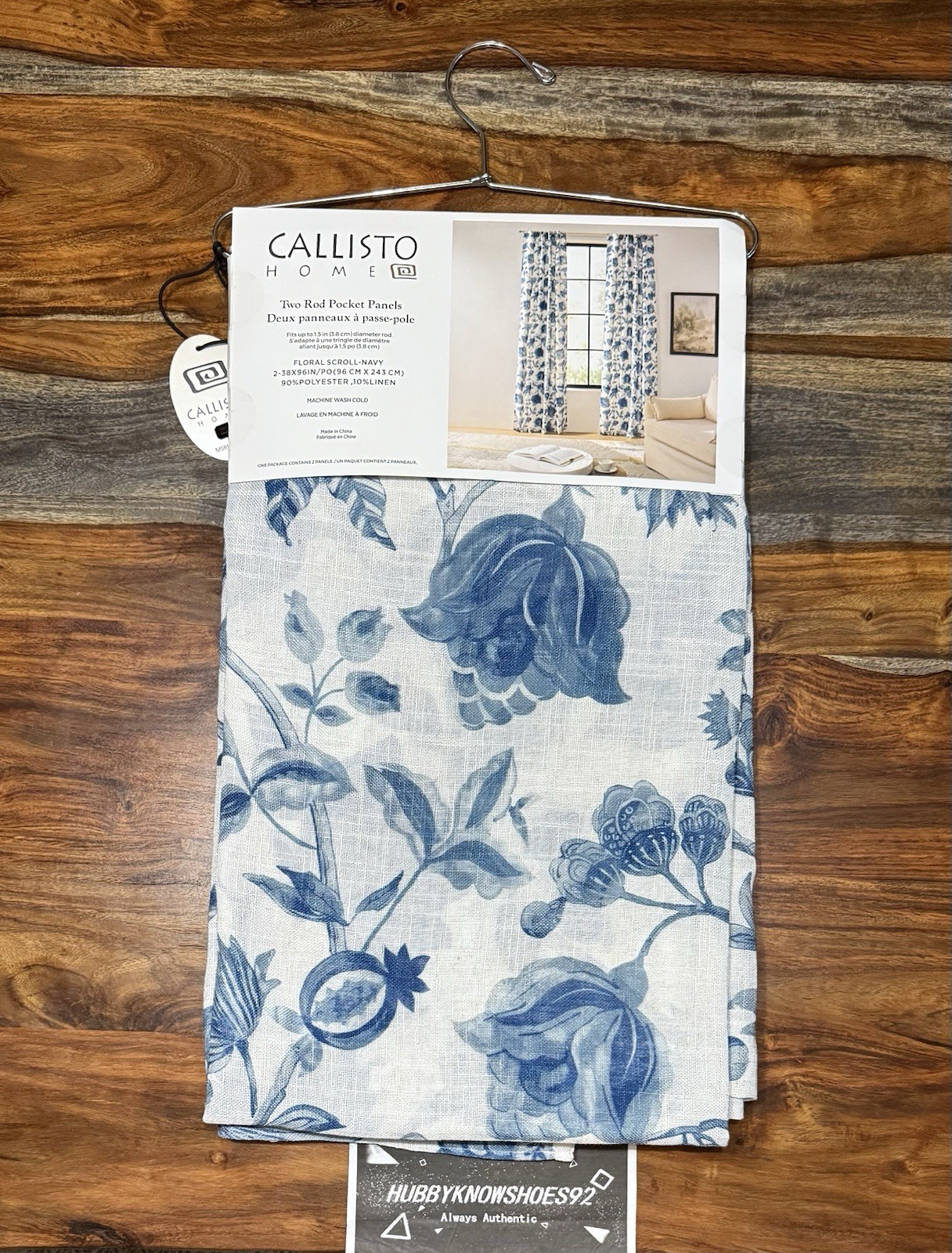 Callisto Home Linen Blue Floral Window Curtains Panels 38 X 96” Set Pair Drapes