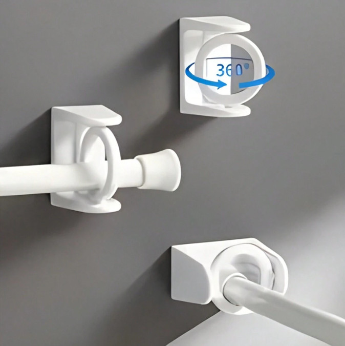 4pcs Twist Lock Curtain Rods – Angled Ends, Screw-Free, Silver Tone for Kitchen
