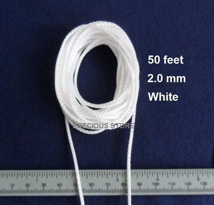 50 Feet 2.0 mm White Lift Pull String Cord For Shades or Vertical Blinds