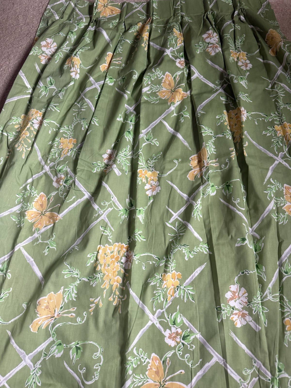 2 Custom Made Lined Panels 1 Pr Pinch Pleat Curtain Bright Green Yellow Butterfl