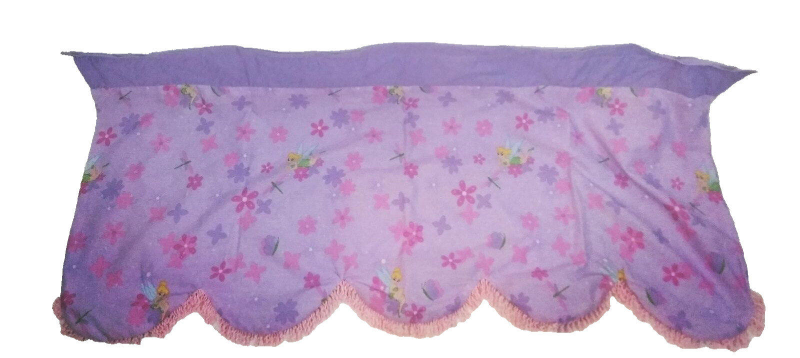 Disney Fairies Tinkerbell Girls Window Valance Purple Scallops with Pink Fringe