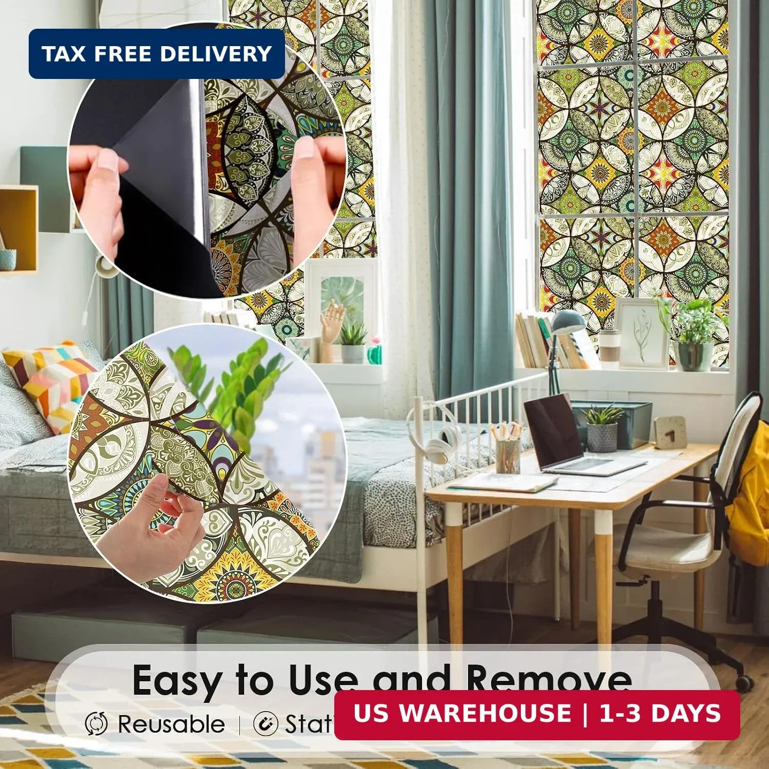 DKTIE Static Cling Decorative Window Film with Installation Tools | Non Adhesive