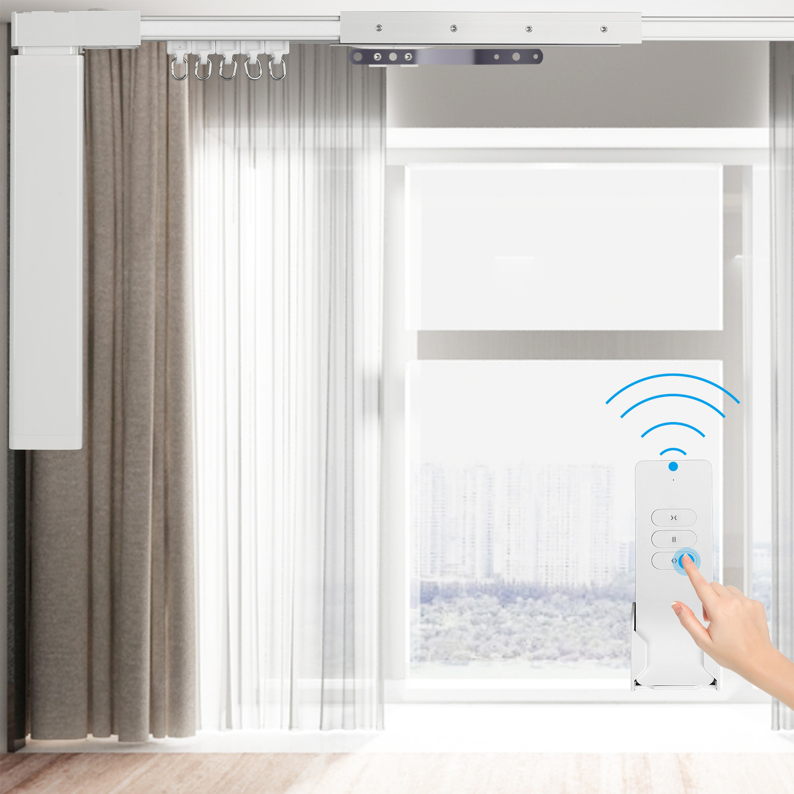 Remote Control 87″-244″ Motorized Curtain Track Motor Electric Curtain Track