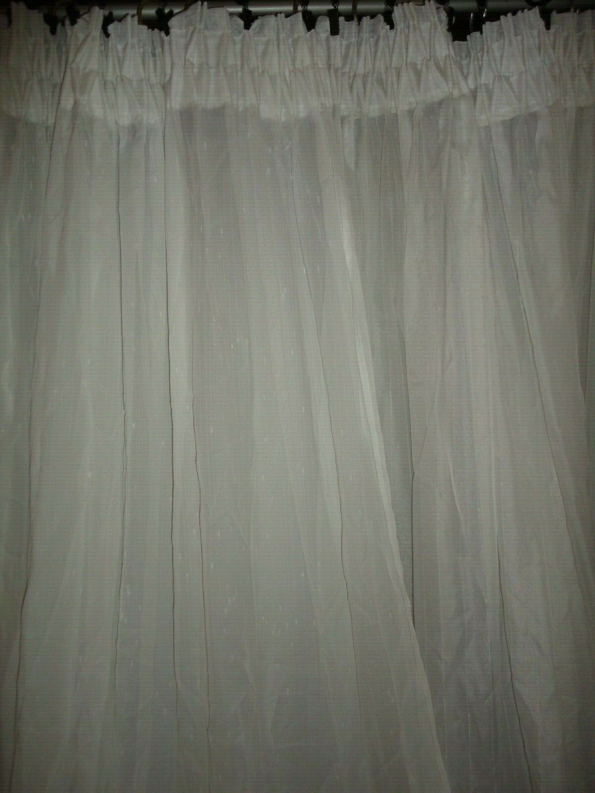 VICTORIAN DOTTED SEMI SHEER STRIPE (PAIR) RUCHED GATHERED PANELS 35 X 80 WHITE