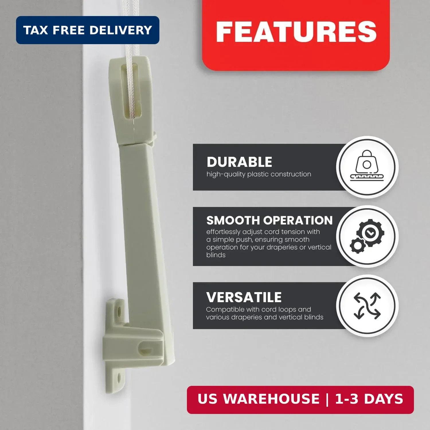 Amazing Drapery Hardware Spring Loaded Cord Tensioner for Cord Loops – Ivory, Wa