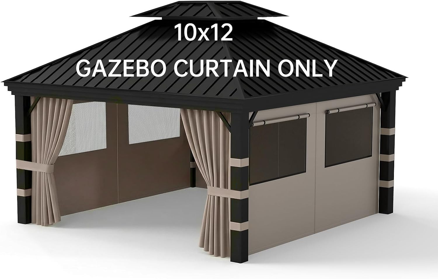 Waterproof 10’x12′ Gazebo Curtains with Net Windows & Zipper – Brown