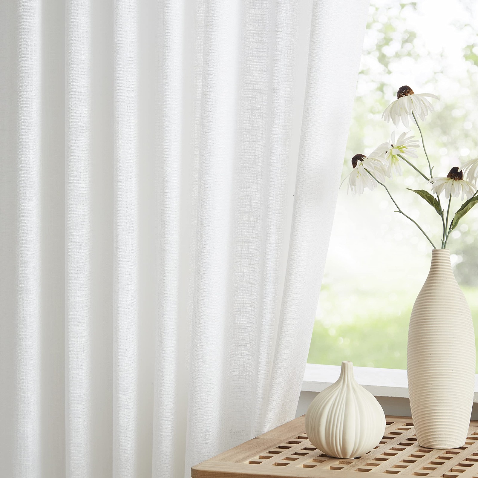 White Pinch Pleated Semi Sheer Curtains Textured Light Filtering Window Curta…