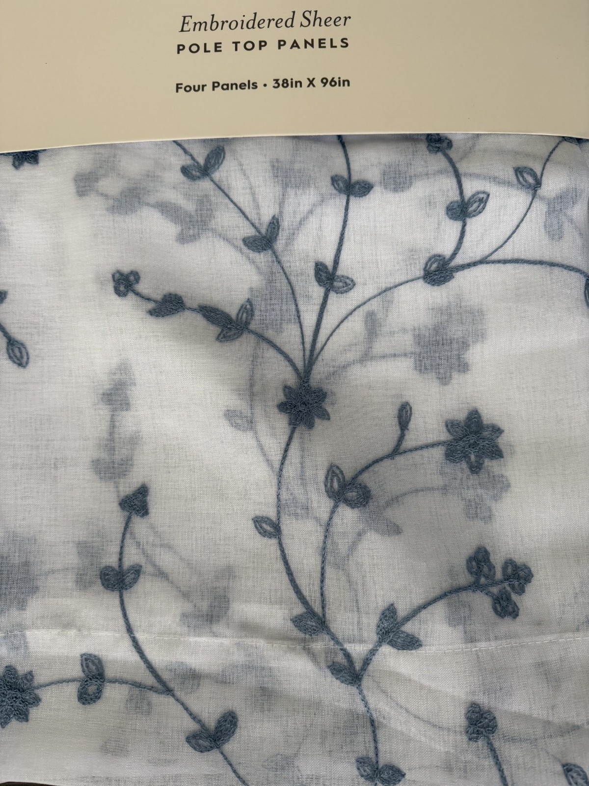 Laura Ashley Vernon Embroidered Sheer Drapes 38 x 96 Set of 4 Chambray Blue