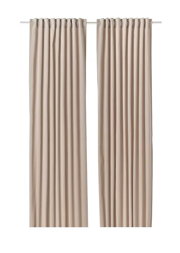 IKEA SANELA PANEL CURTAINS 1 PAIR 100% COTTON VELVET LIGHT BEIGE 55″x98″