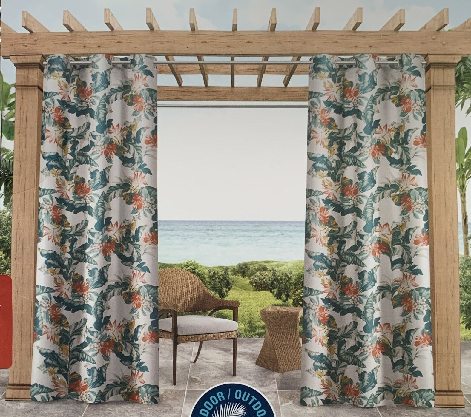 Tommy Bahama Tropical Hibiscus Palm Grommet Indoor Outdoor Curtain Panels Set