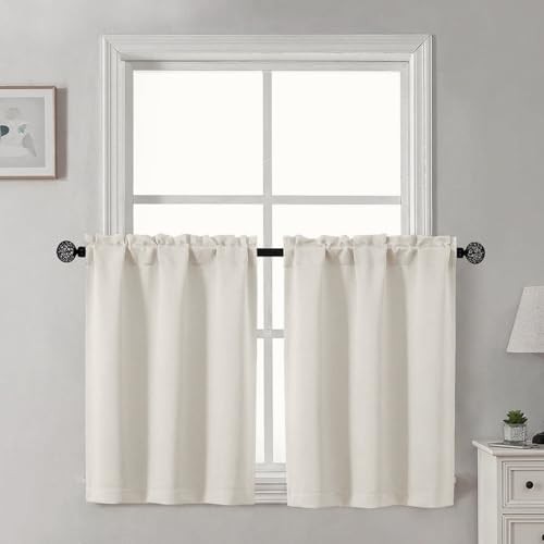 Short Curtains 30 Inch Length, Light Filtering 30″W x 30″L (Pack of 2) Natural
