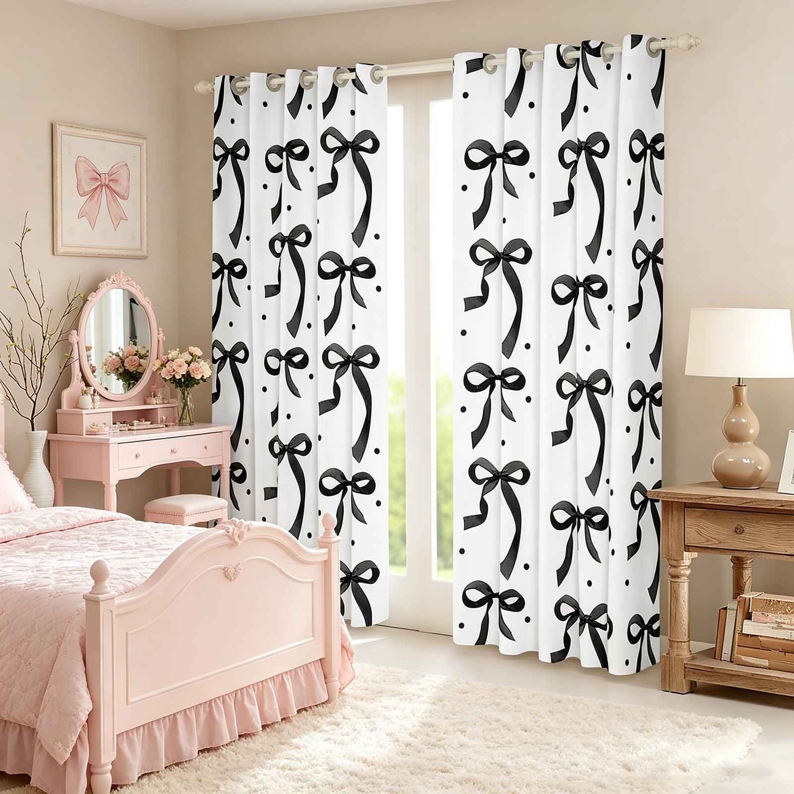 Black Bowknot Window Drapes Bow Knot Curtains for Kids Boys Girls Bow Tie Win…