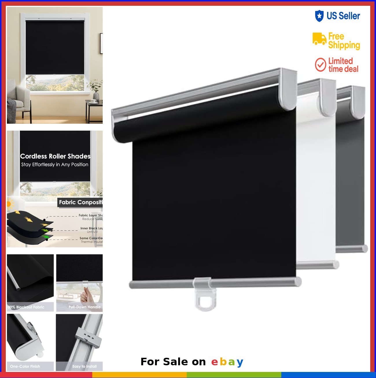 Cordless Blackout Roller Shade 27×72 Inch UV Protection Thermal Insulated for
