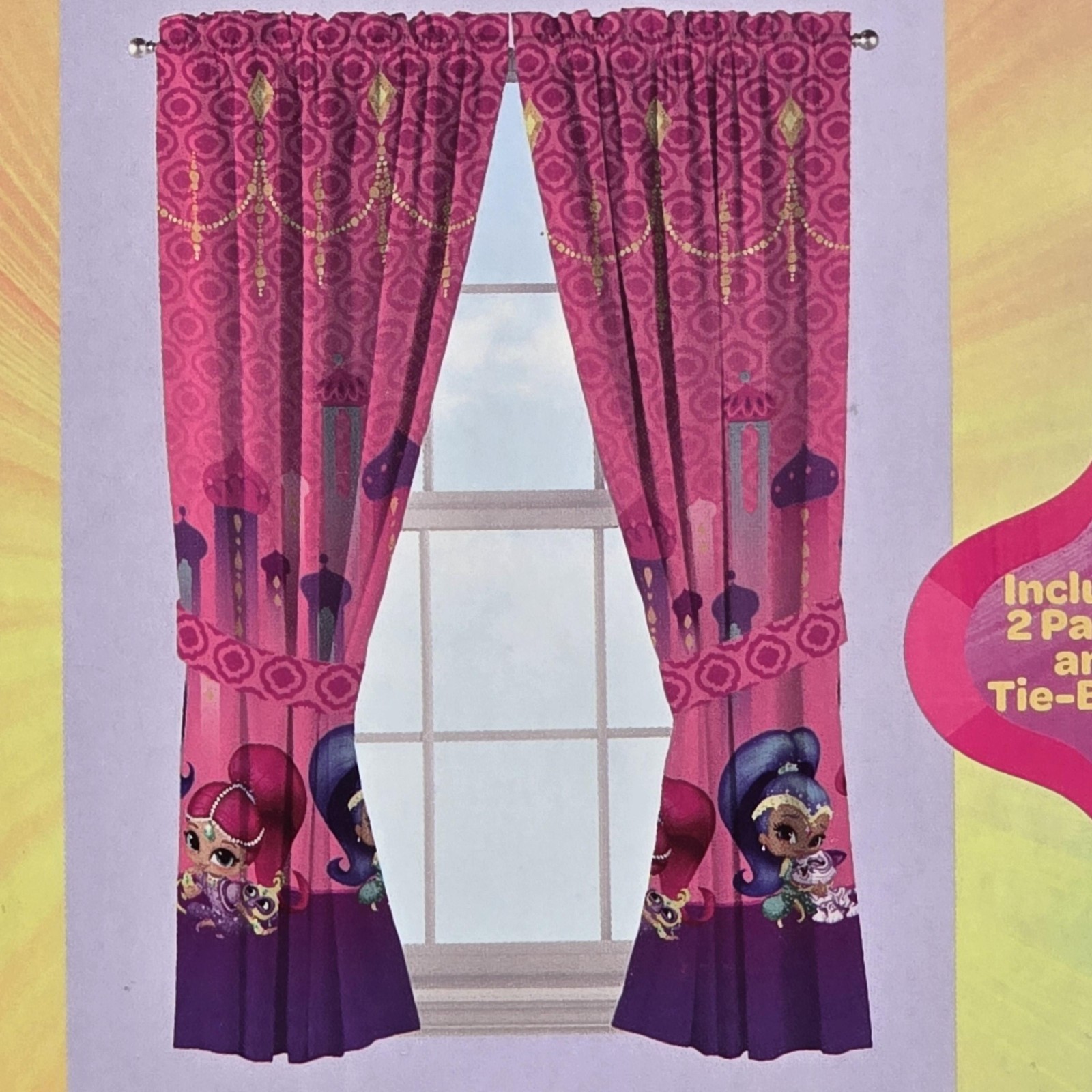Nickelodeon Shimmer And Shine Microfiber Window Panels Pair 82×63 Pink Kids Room