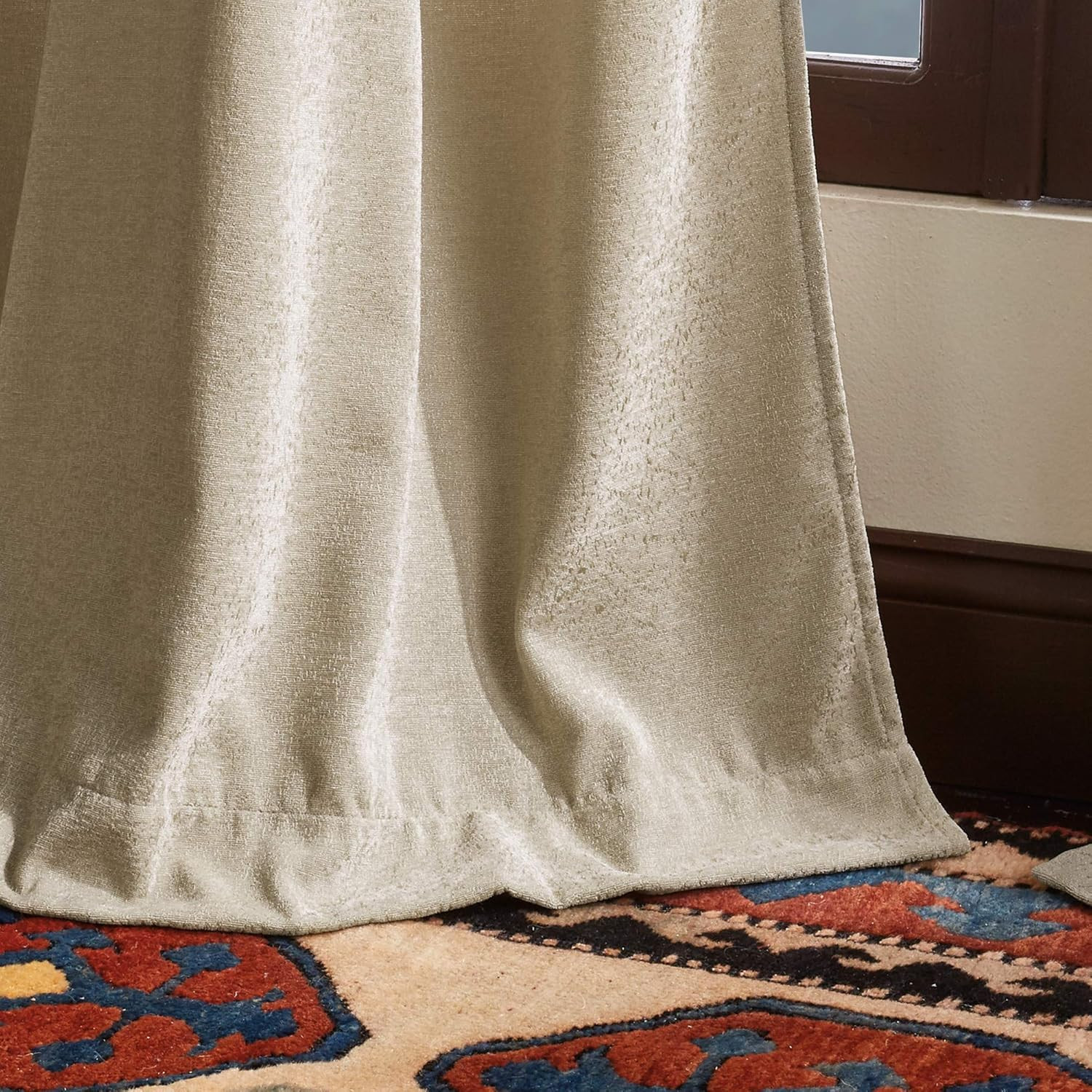 Natural Naples Chenille Back Tab Window Curtain Panel Pair, 95