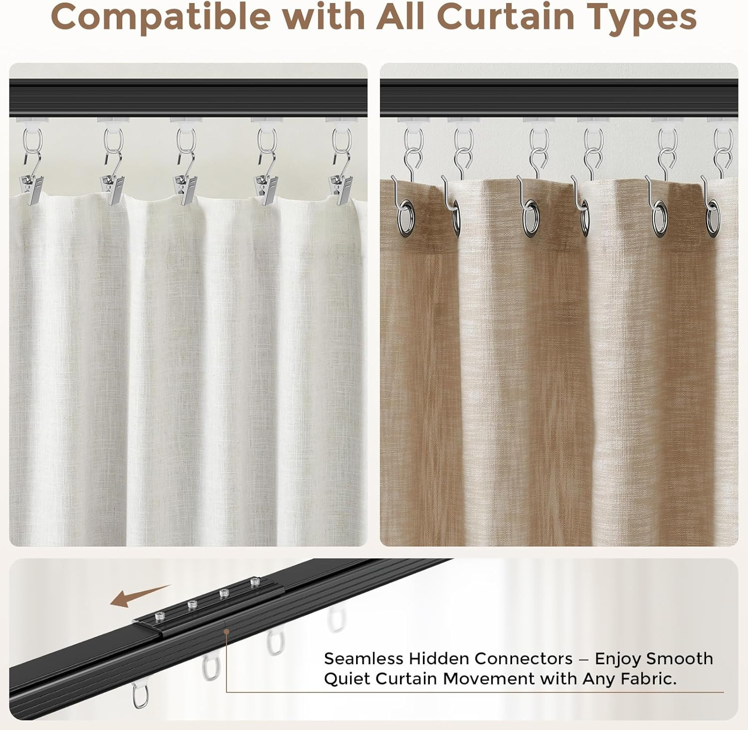 Heavy Duty Black Ceiling Curtain Track 15-18 Ft with 60 Rollers & Hooks