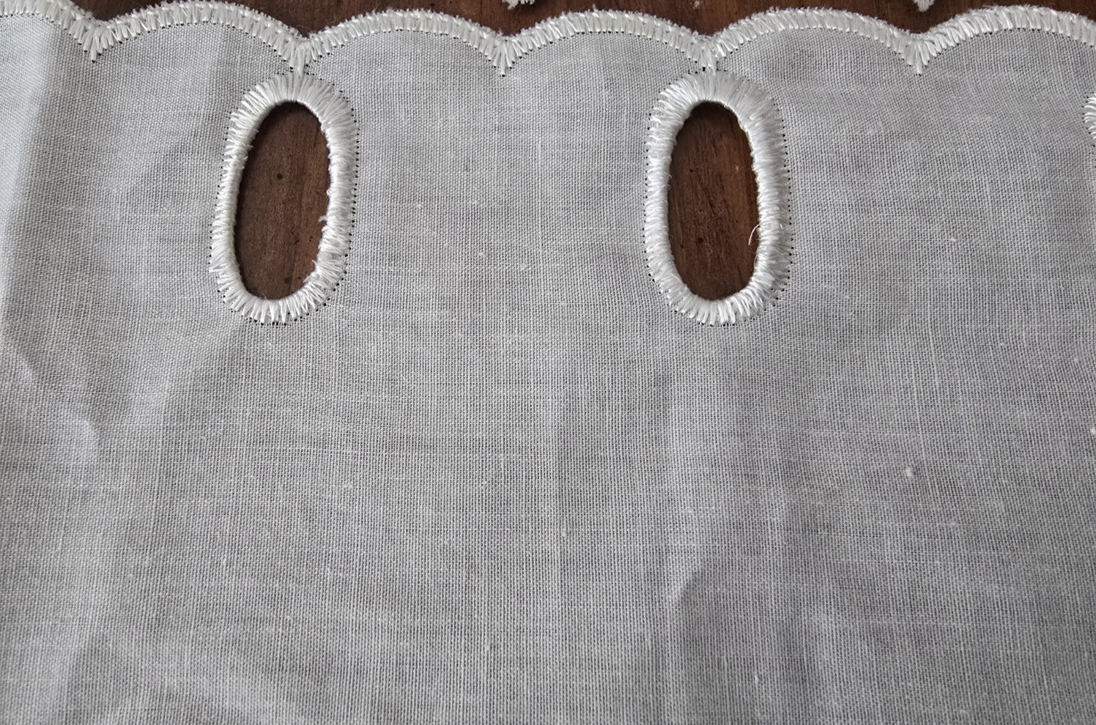 2 white curtain panels Grommet Eyelet Embroidered Edge needs hemmed ROMANCE