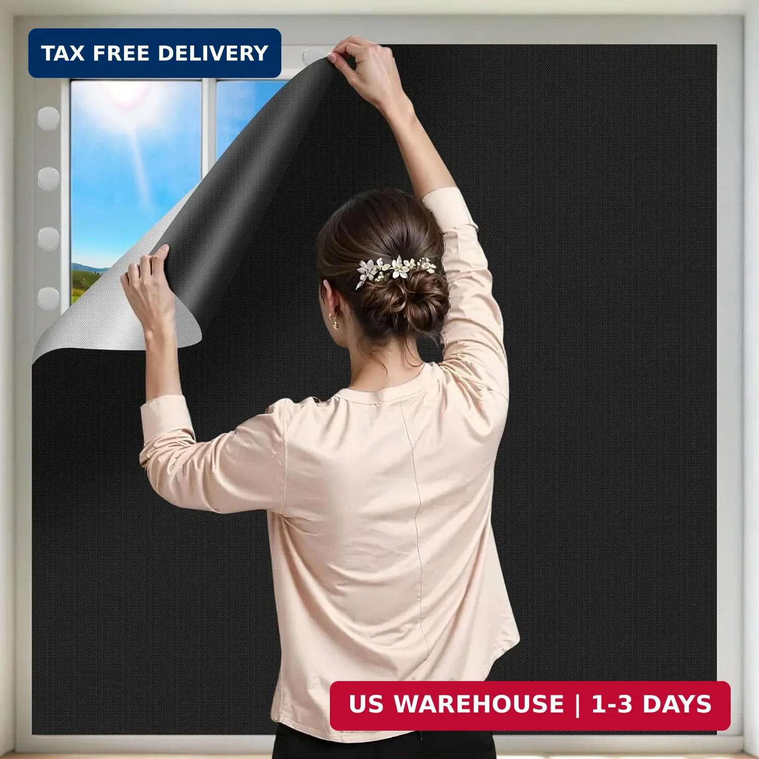 100% Black Out Window Cover Portable Blackout Shades Adhesive Thermal Blackout B