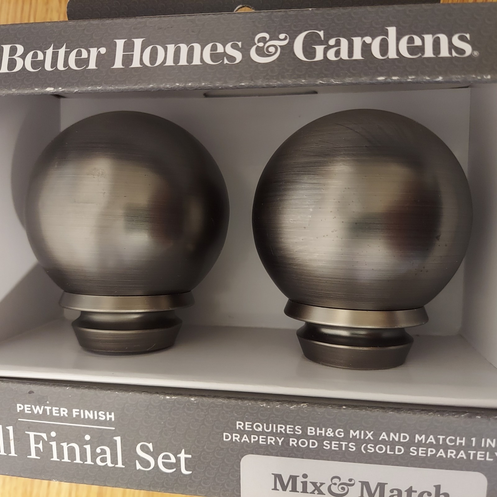 2 Sets Better Homes & Gardens Ball Finial Pewter Finish 4 Finials total