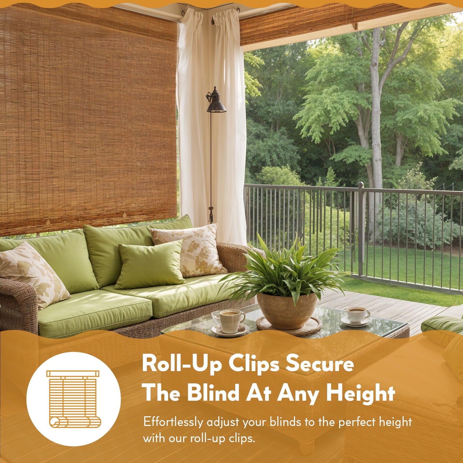 Radiance Cord Free, Roll-up Reed Shade, Cocoa, 72″ W x 72″ L