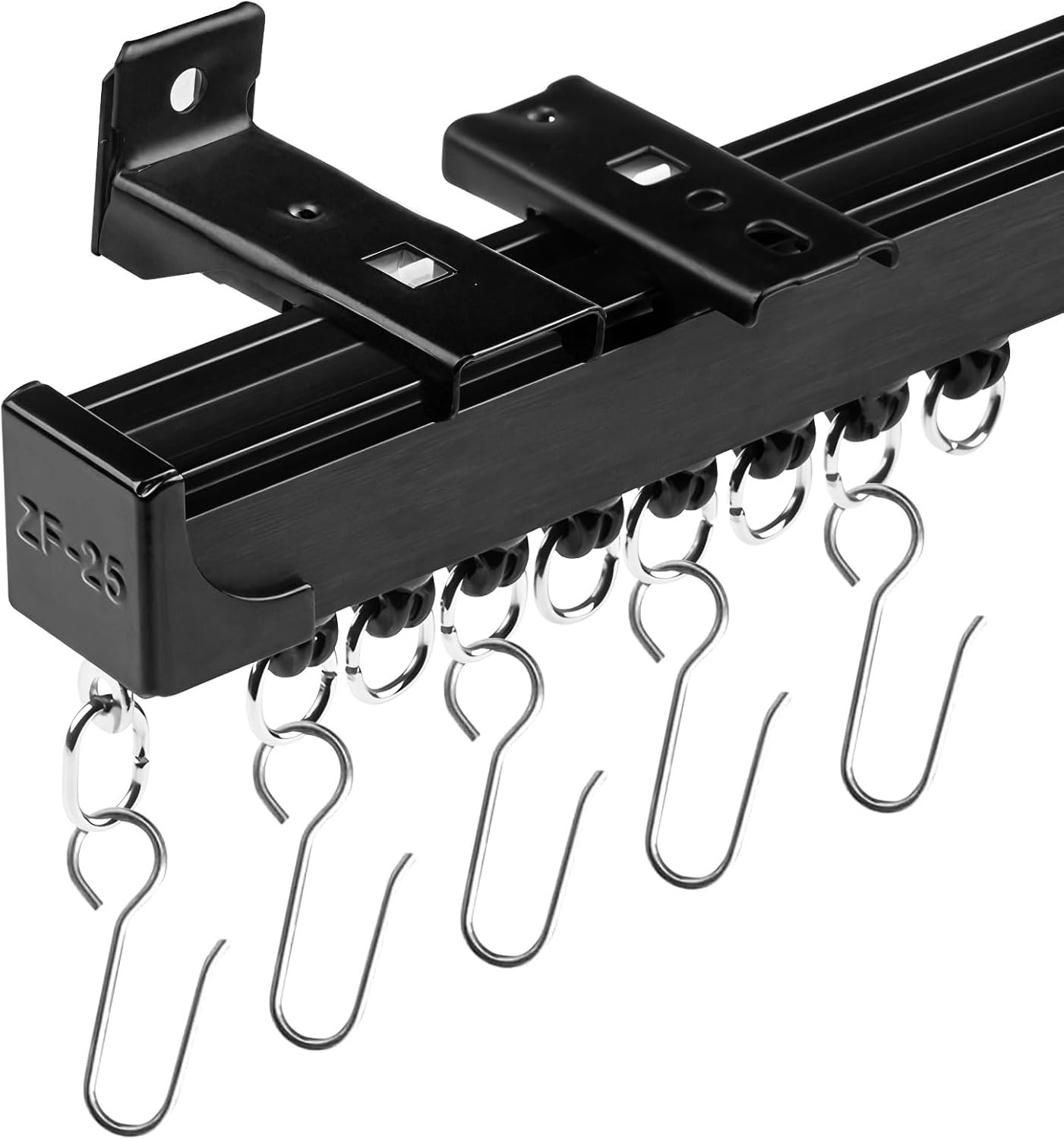 Ceiling Mounted Curtain Track Room Divider – 12FT Black Rail with Hooks