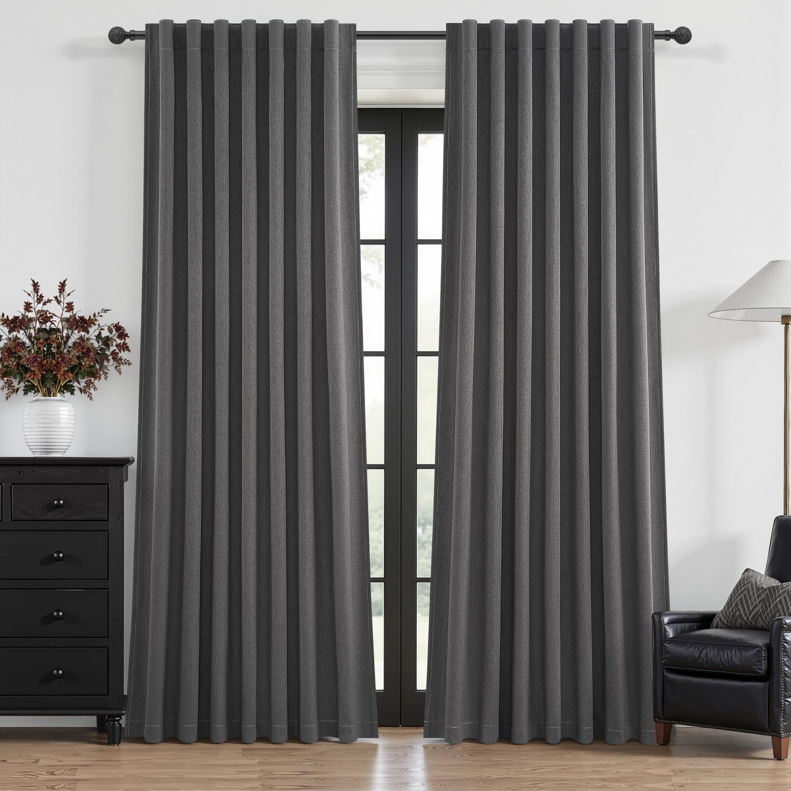 102 Inch Long Dark Gray Blackout Curtains for Bedroom 2 Panels Set, Natural L…