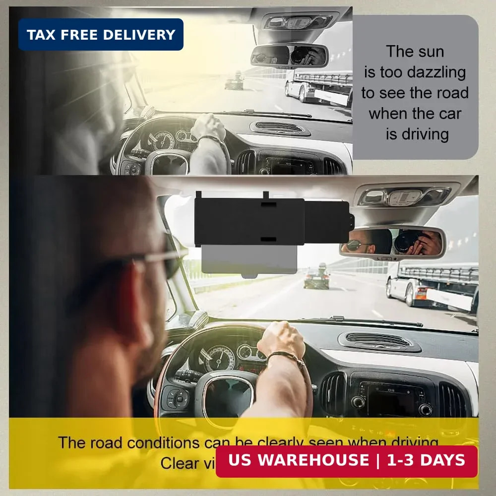 Polarized Car Sun Visor Extension with PC Lens and Side Sunshade, Anti-Glare Win