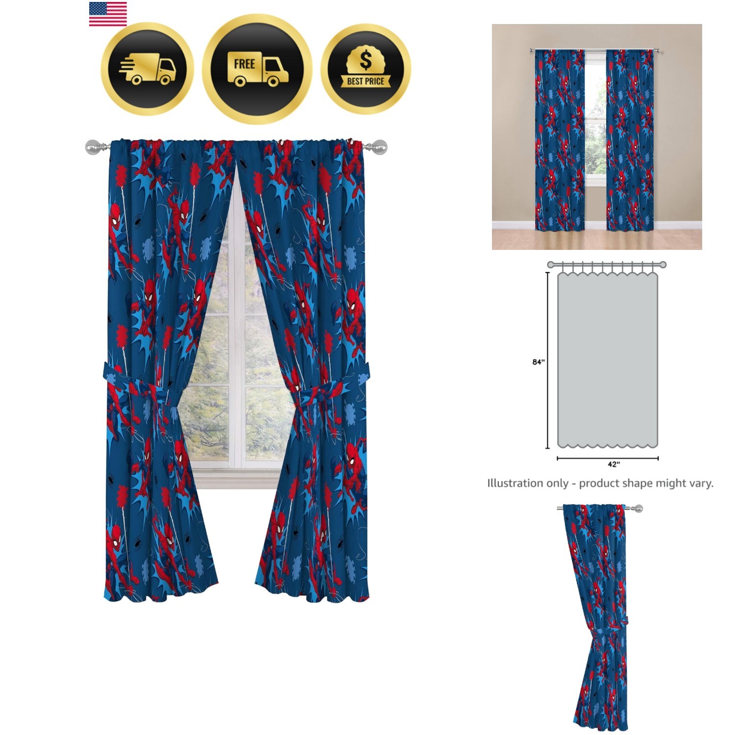 Kids Window Drapes – 4 Piece Curtain Set Includes 2 Tiebacks, Beautiful Beddi…
