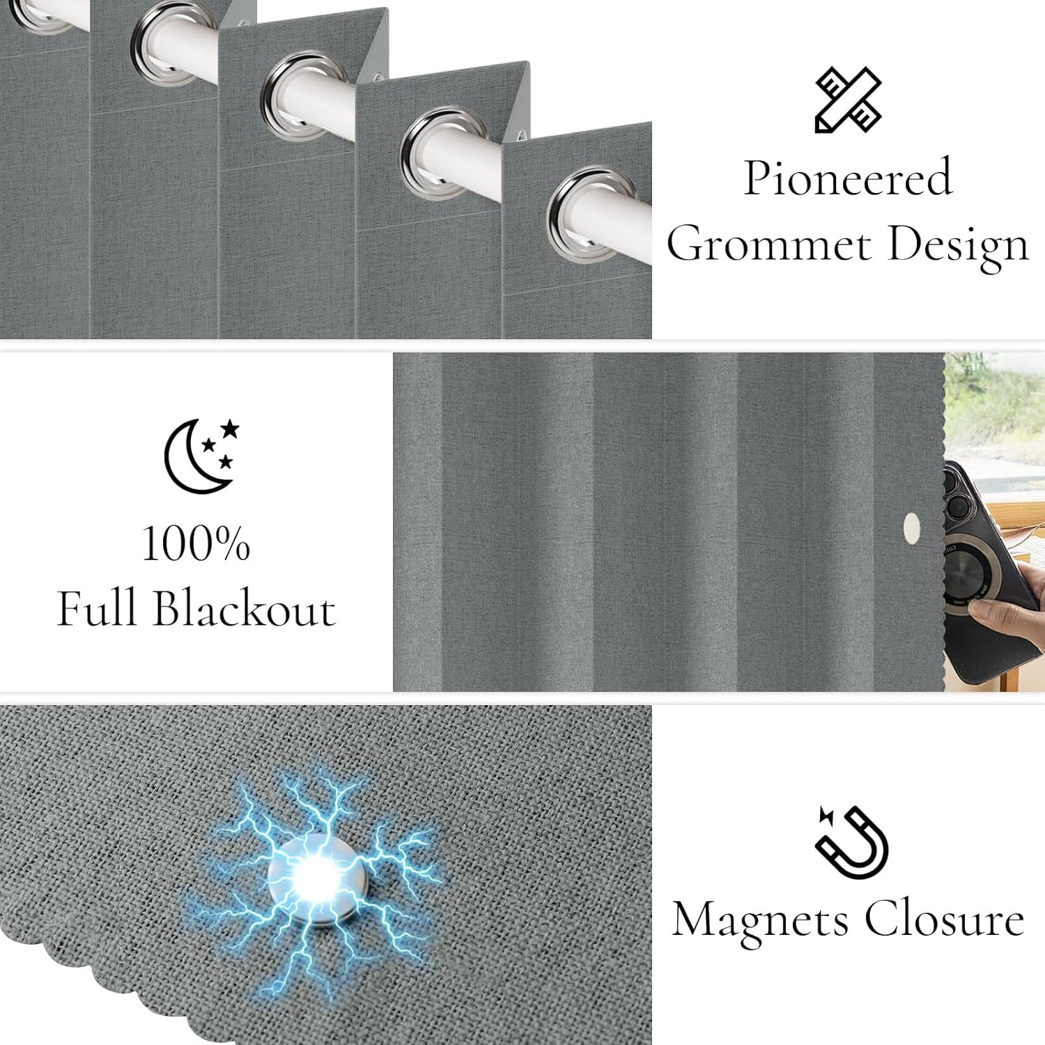 Grey Vertical Fabric Shades for Sliding Glass & Patio Doors, 100×84 cm
