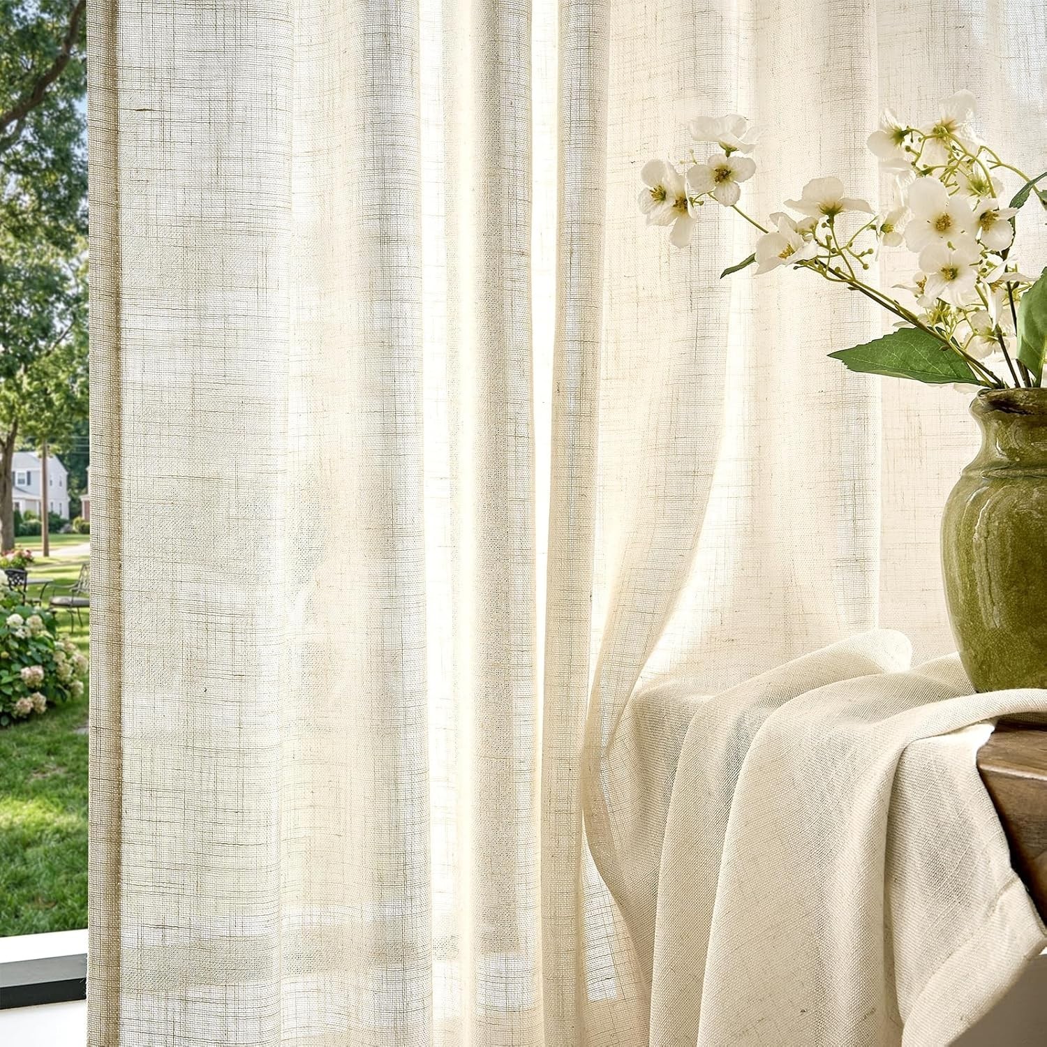 Pinch Pleated Linen Curtains 96 Inches Long for Living Room Light Filtering B…