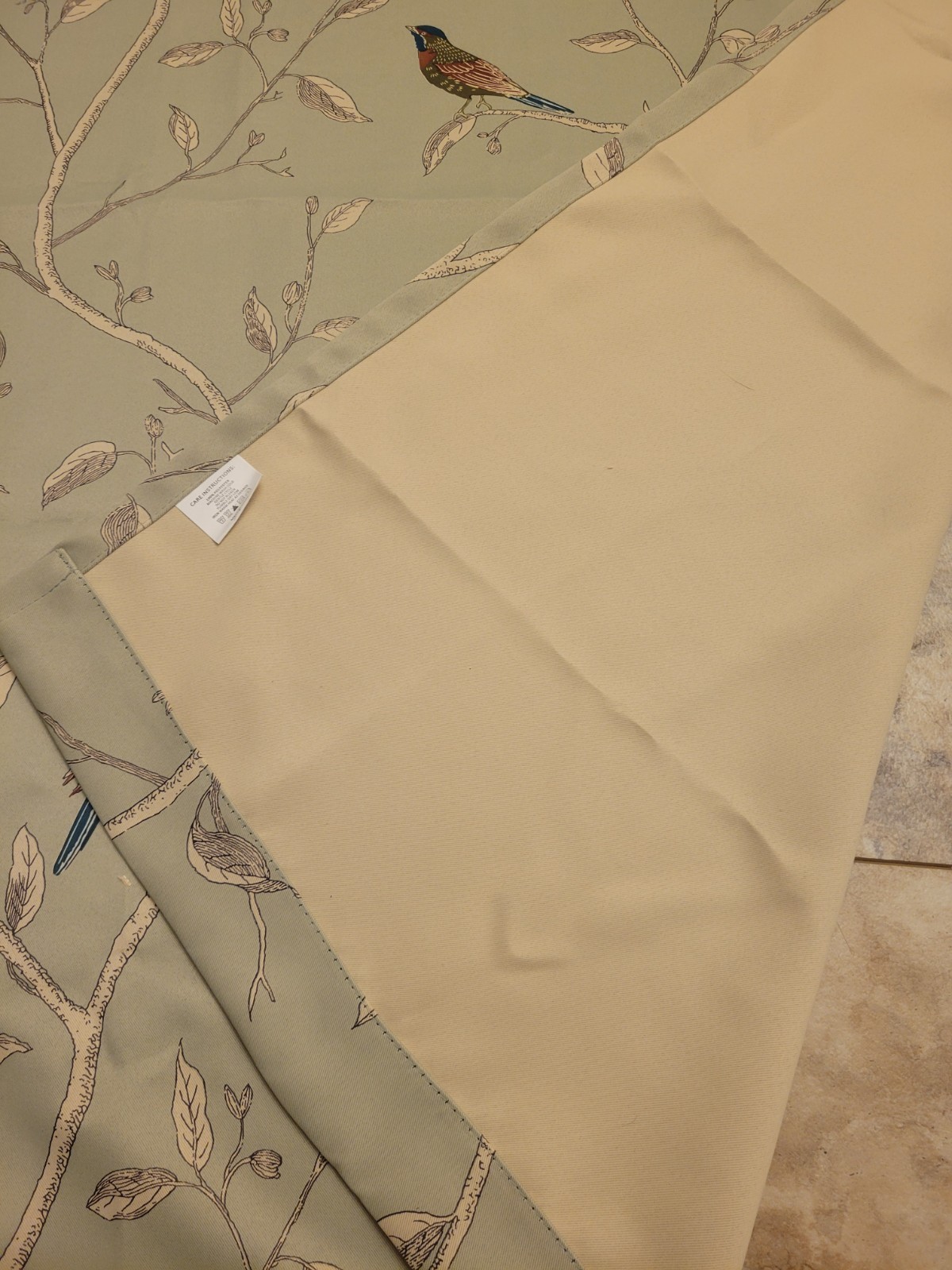 Light Sage Green Grommet Style Curtain With Birds Blackout 2 Panels 63 X 52