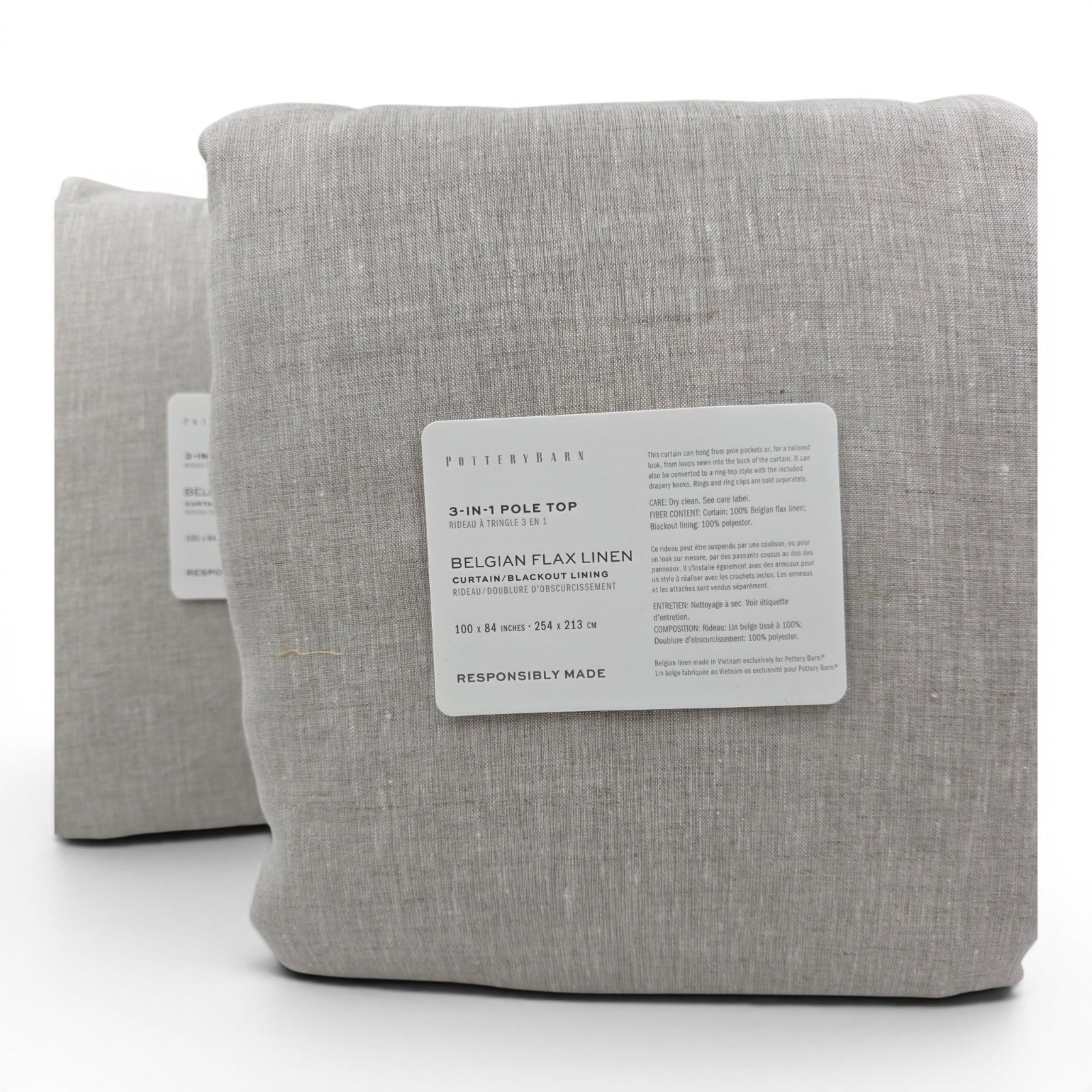 Pottery Barn Belgian Flax Linen Blackout Curtain Set 2 Panels 100×84 Flax Color