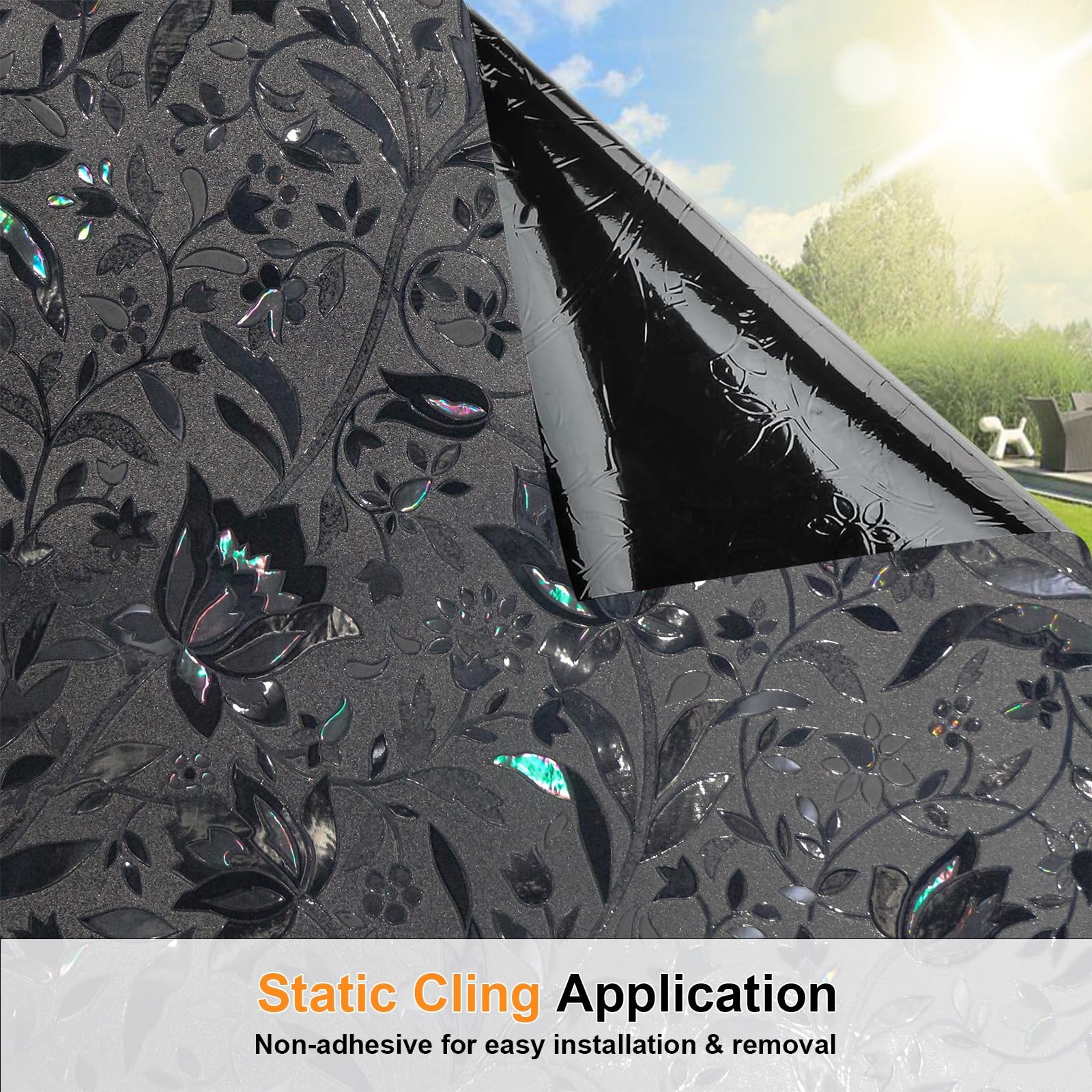 SUNDEF FILM Blackout Window Film, 100% Sun Light 17.5″ x 78.7″, Black-tulip