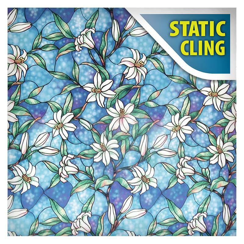 BDF 1CGB Window Film Non-Adhesive Floral Stained Glass Static Cling
