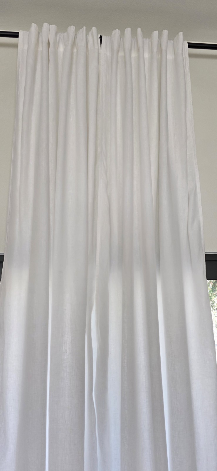 2 White Pure Linen Cotton with Pocket Curtain Panel Modern Solid