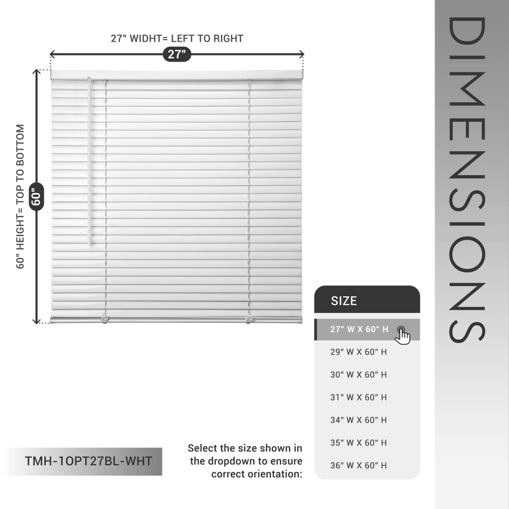 Cordless 1″ Light Filtering Vinyl Mini Blinds, White, 27″ x 60″