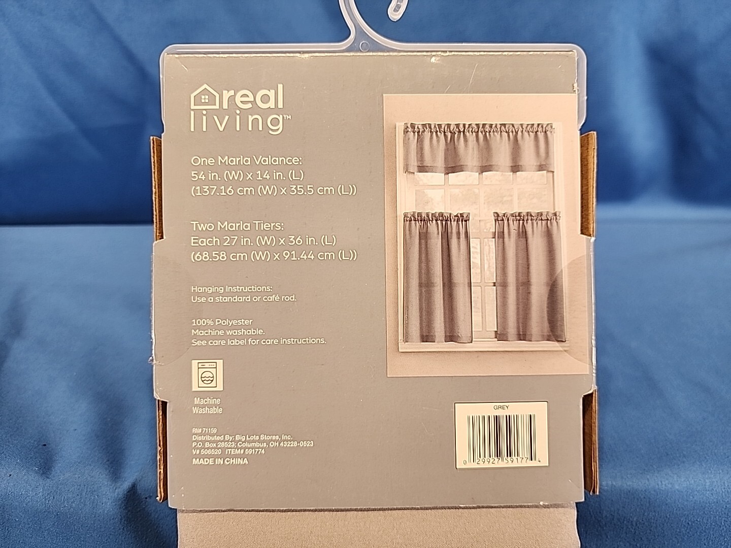 Living Colors Tier & Valance 3 Piece Set 1 Valance & 2 Marla Tiers Gray New