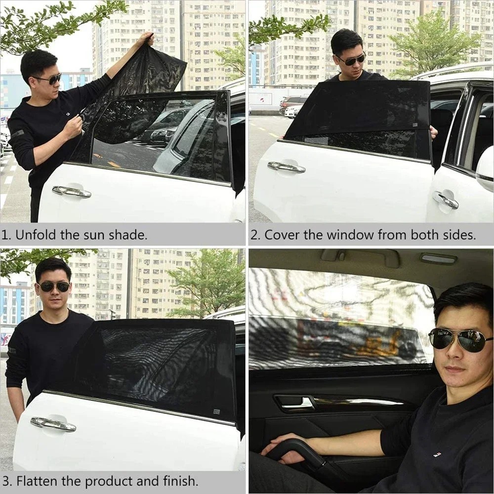 2Pcs/4Pcs Car Window Screen Mesh Cover – Universal Privacy Mosquito Bug Net Sun